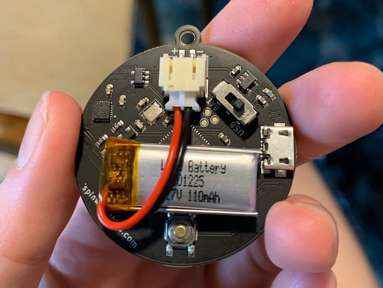 This is what the back of your SpinWheel will look like when the battery is attached. This is approximately how far your battery should fit into the jack on the board.
